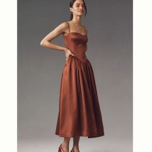 Anthropologie Mare Mare corset Copper Midi Dress